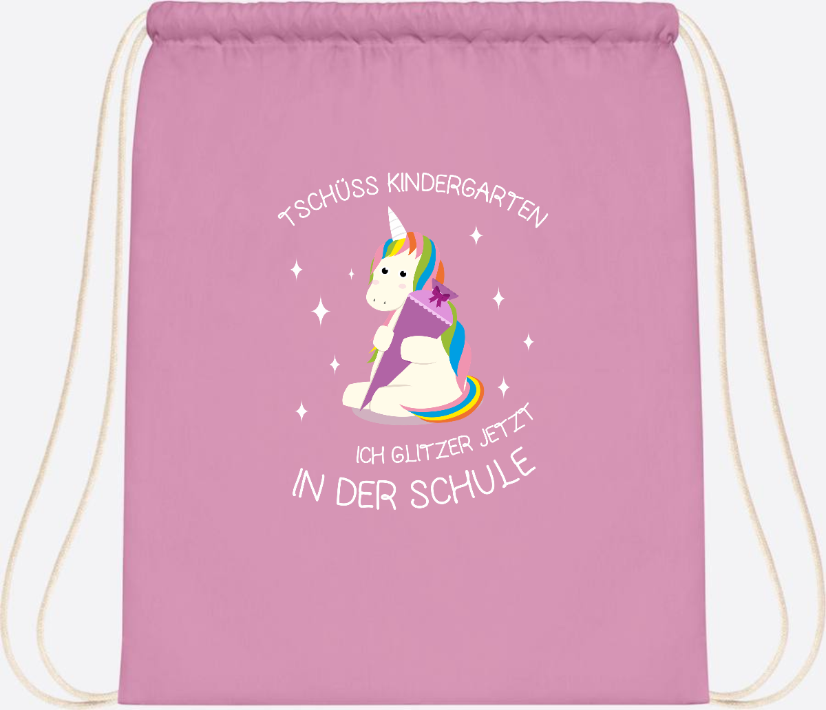 Turnbeutel Tschüss Kindergarten Einhorn – mit Name personalisiert - Classic Pink/White