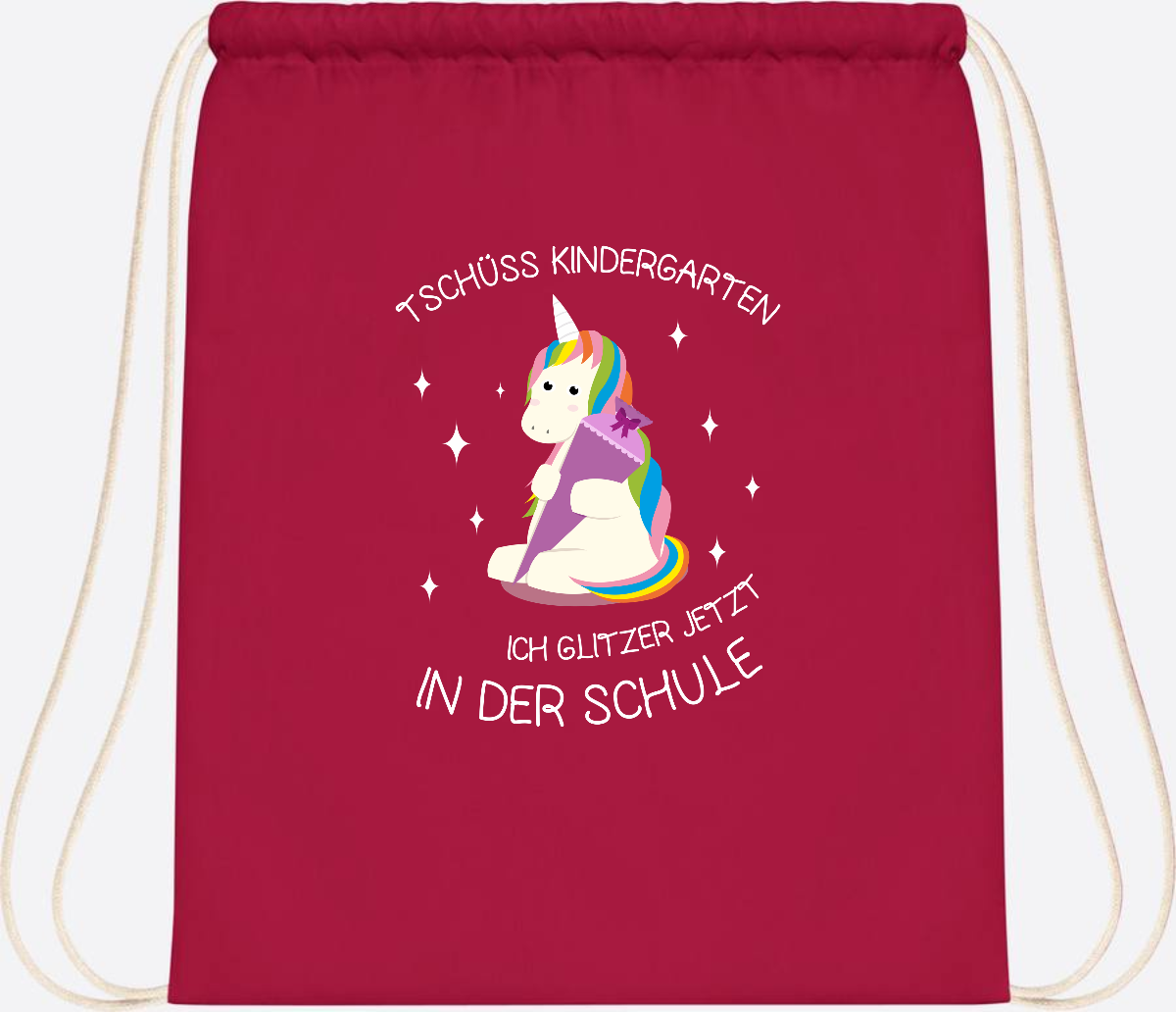 Turnbeutel Tschüss Kindergarten Einhorn – mit Name personalisiert - Classic Red