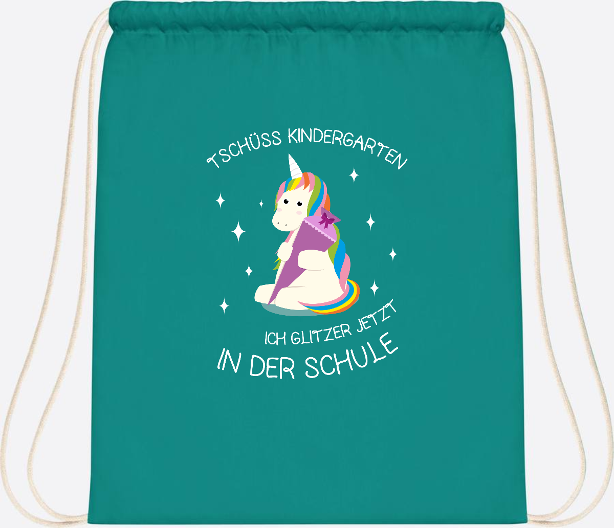 Turnbeutel Tschüss Kindergarten Einhorn – mit Name personalisiert - Emerald