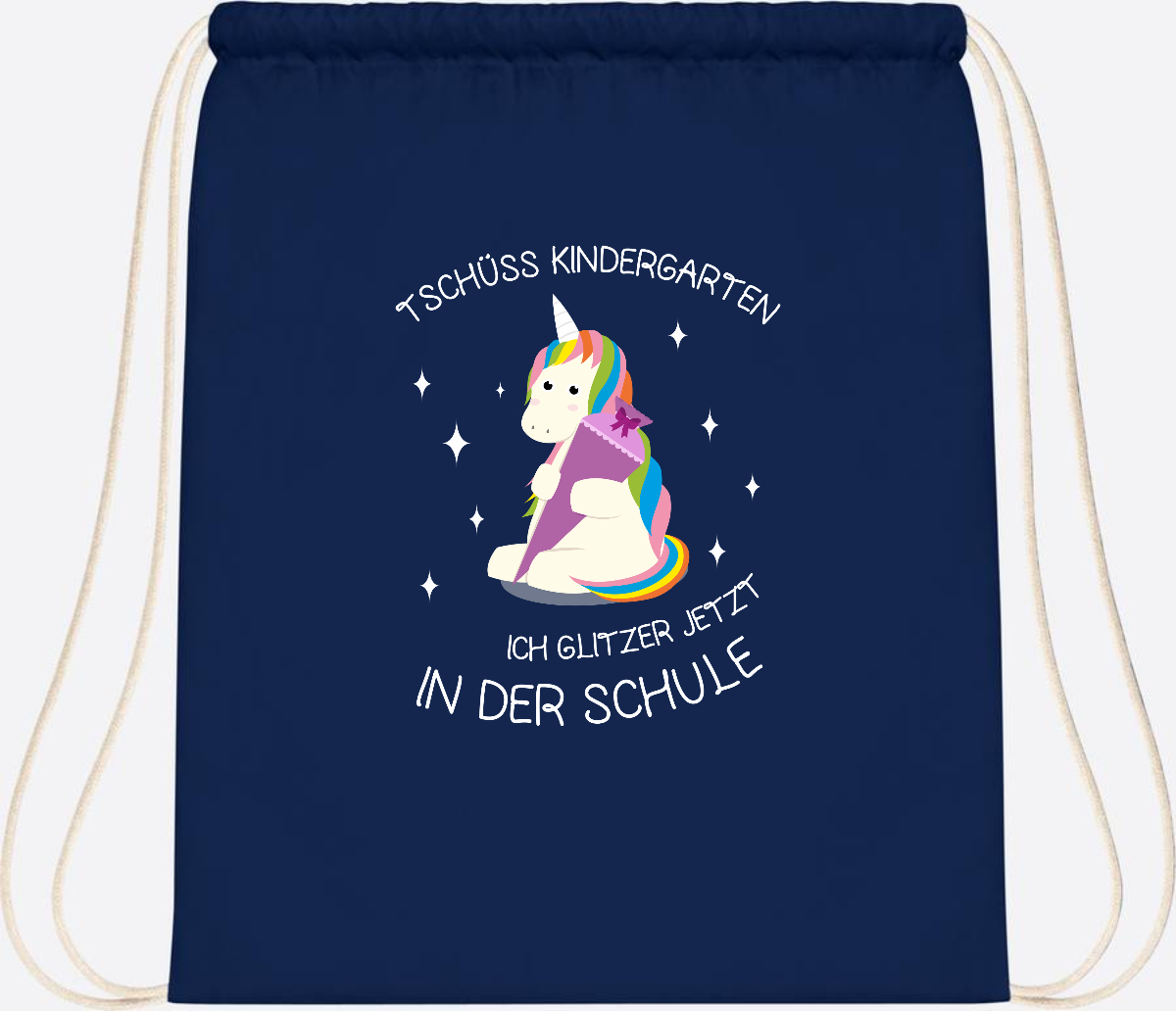 Turnbeutel Tschüss Kindergarten Einhorn – mit Name personalisiert - French Navy