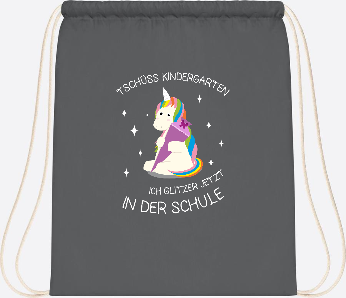 Turnbeutel Tschüss Kindergarten Einhorn – mit Name personalisiert - Graphite Grey