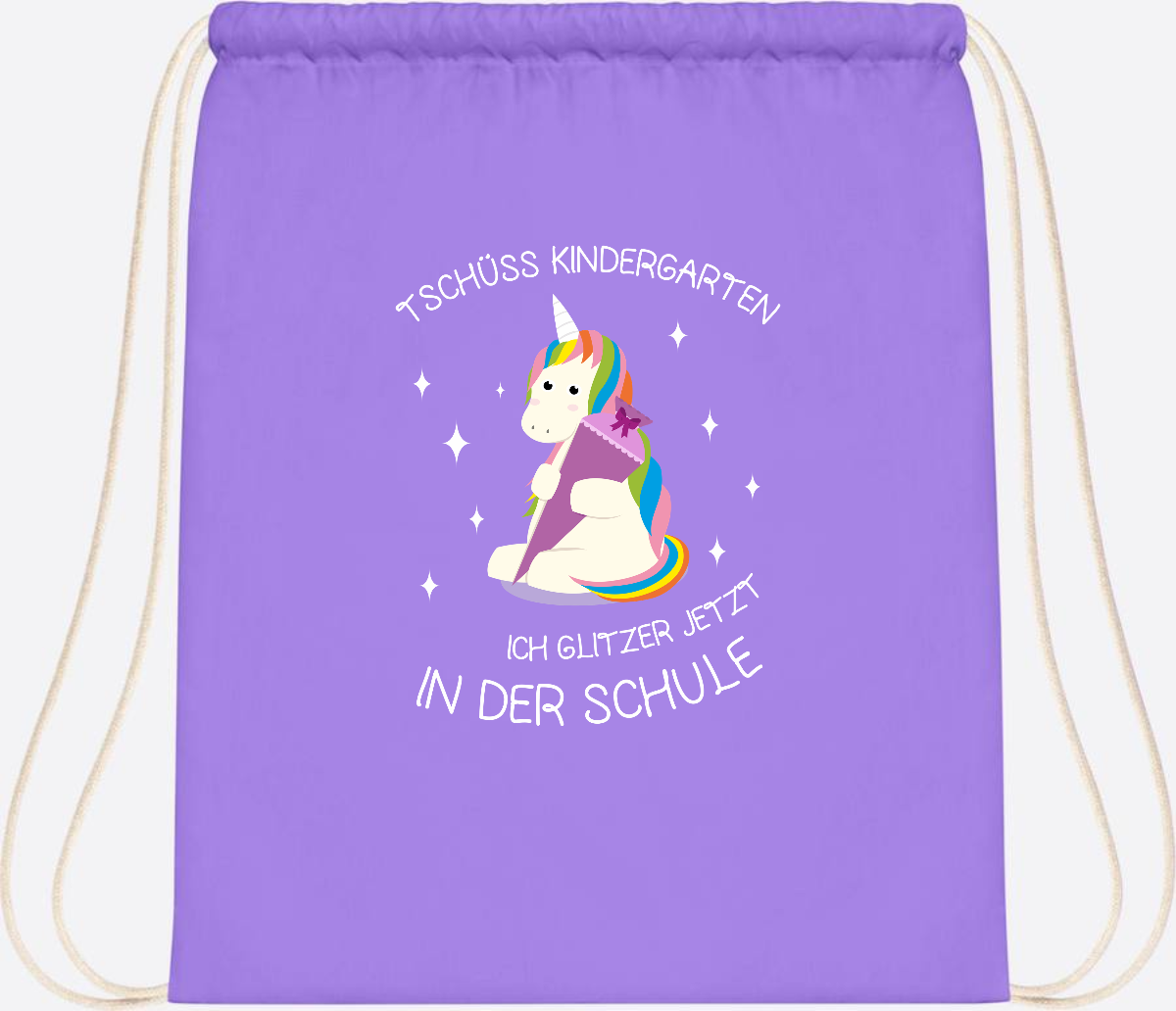 Turnbeutel Tschüss Kindergarten Einhorn – mit Name personalisiert - Lavender/White