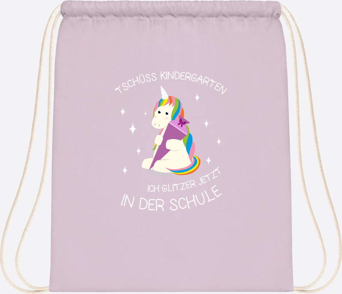 Turnbeutel Tschüss Kindergarten Einhorn – mit Name personalisiert - Pastel Pink/White