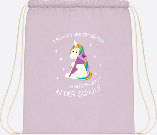 Turnbeutel Tschüss Kindergarten Einhorn – mit Name personalisiert - Pastel Pink/White