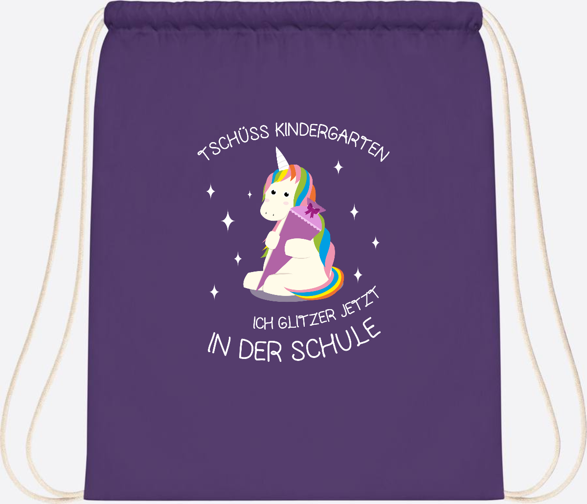 Turnbeutel Tschüss Kindergarten Einhorn – mit Name personalisiert - Purple