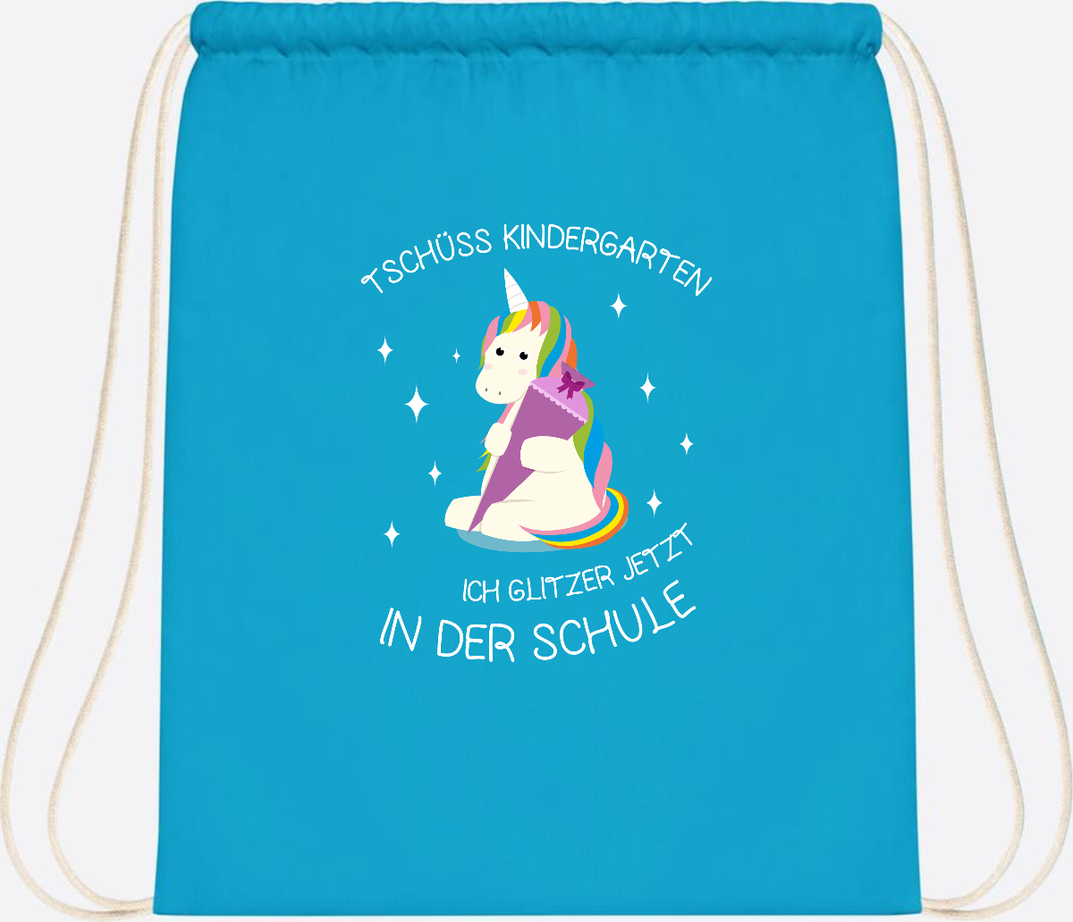 Turnbeutel Tschüss Kindergarten Einhorn – mit Name personalisiert - Surf Blue