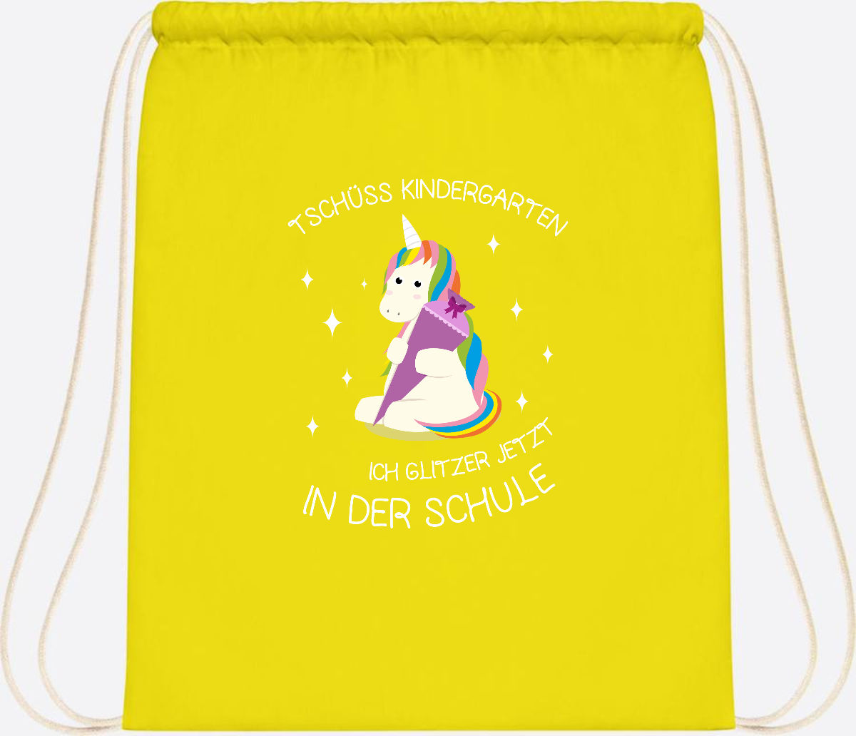 Turnbeutel Tschüss Kindergarten Einhorn – mit Name personalisiert - Yellow