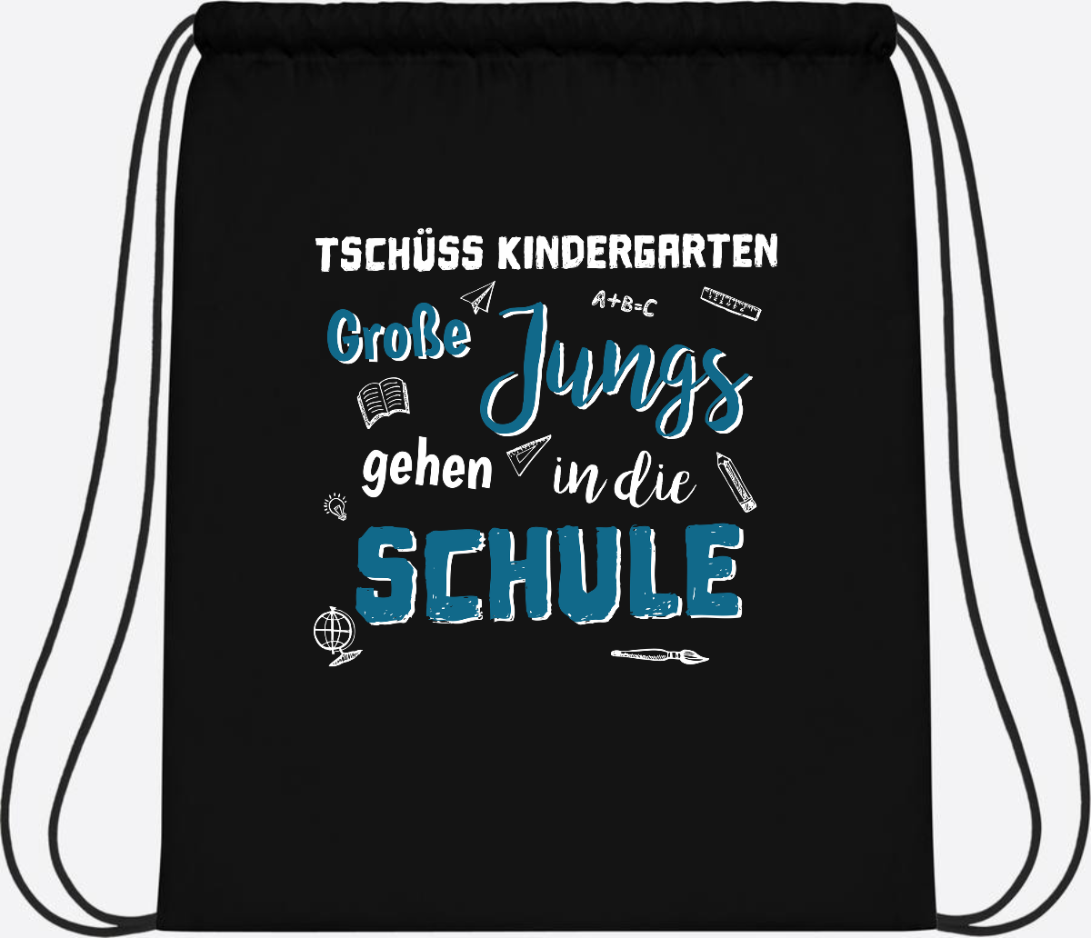 Turnbeutel Tschüss Kindergarten Große Jungs - Personalisiert - Black/Black