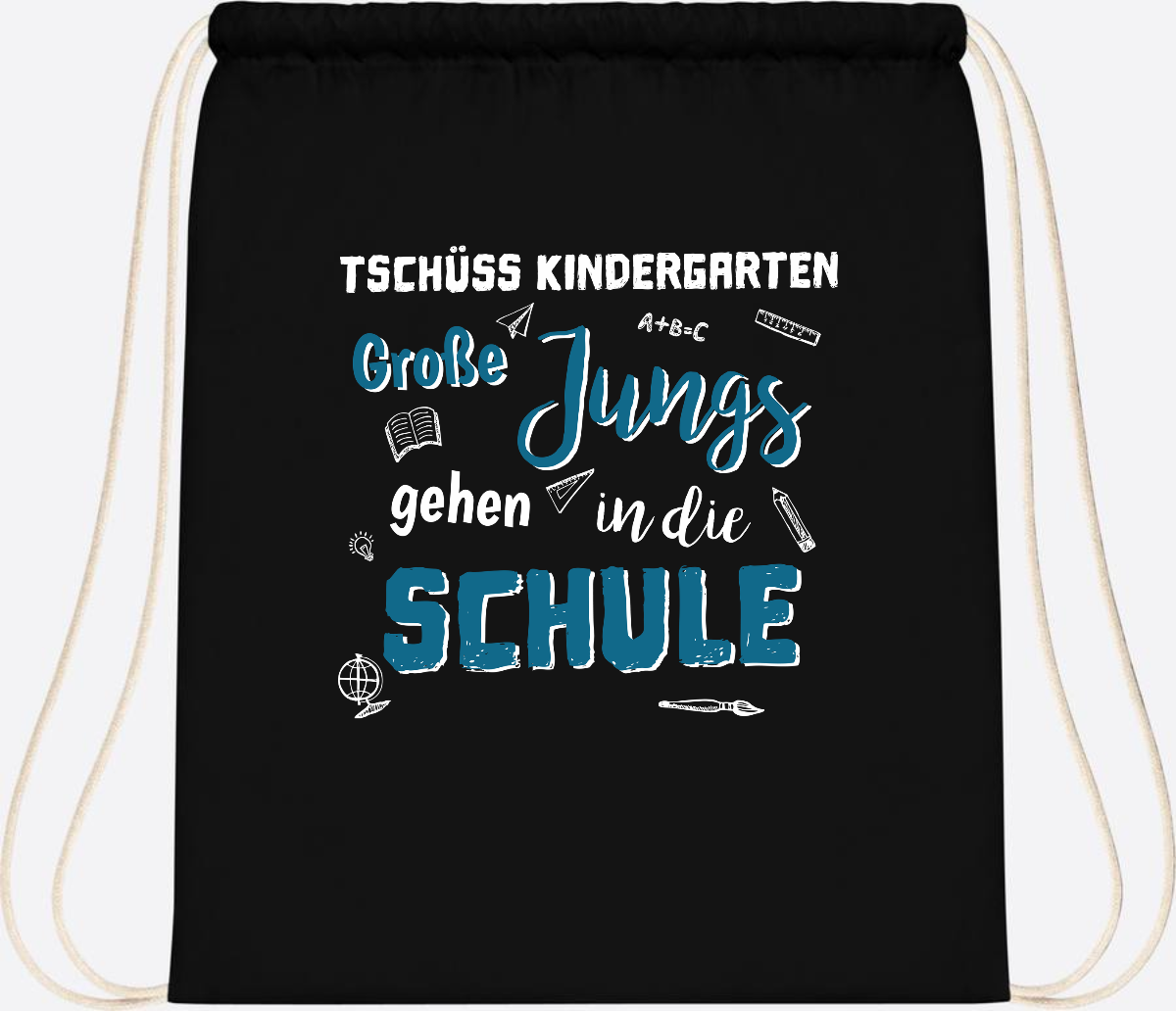 Turnbeutel Tschüss Kindergarten Große Jungs - Personalisiert - Black