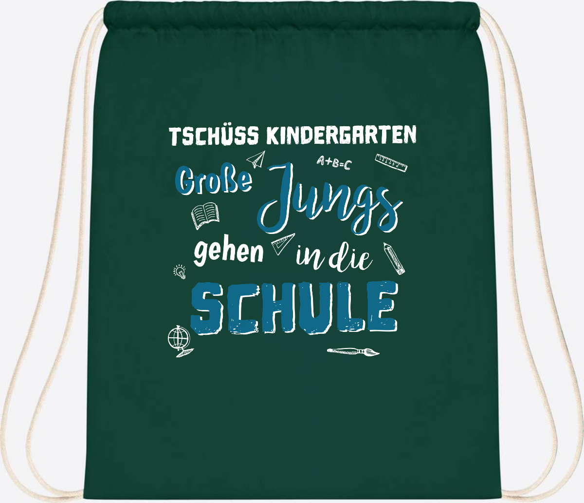 Turnbeutel Tschüss Kindergarten Große Jungs - Personalisiert - Bottle Green