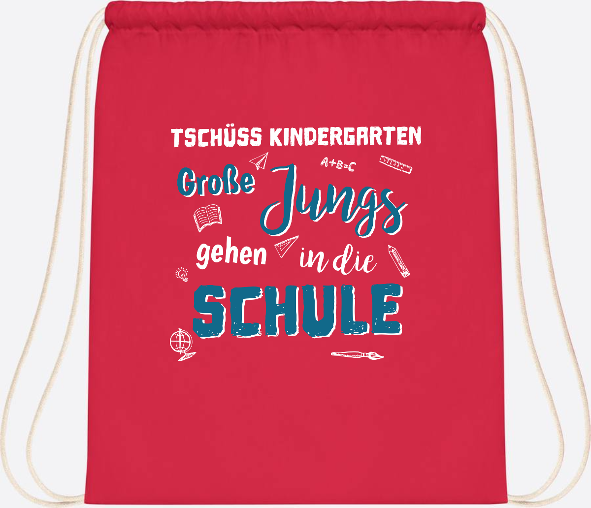 Turnbeutel Tschüss Kindergarten Große Jungs - Personalisiert - Bright Red