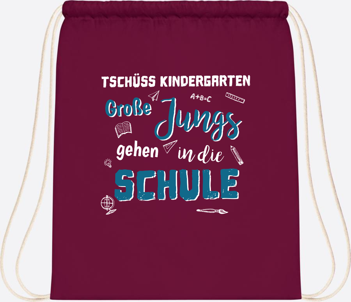 Turnbeutel Tschüss Kindergarten Große Jungs - Personalisiert - Burgundy