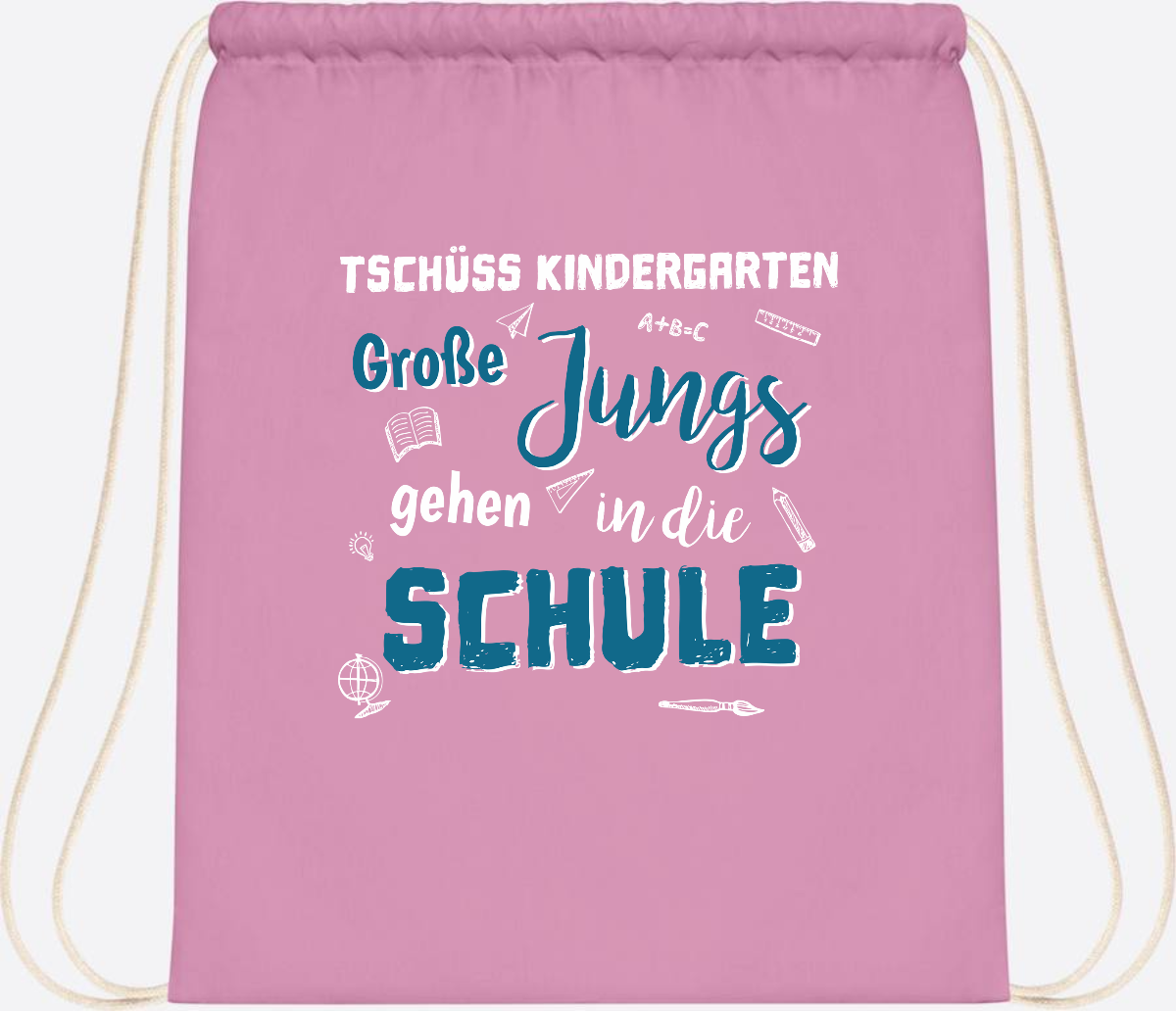 Turnbeutel Tschüss Kindergarten Große Jungs - Personalisiert - Classic Pink/White