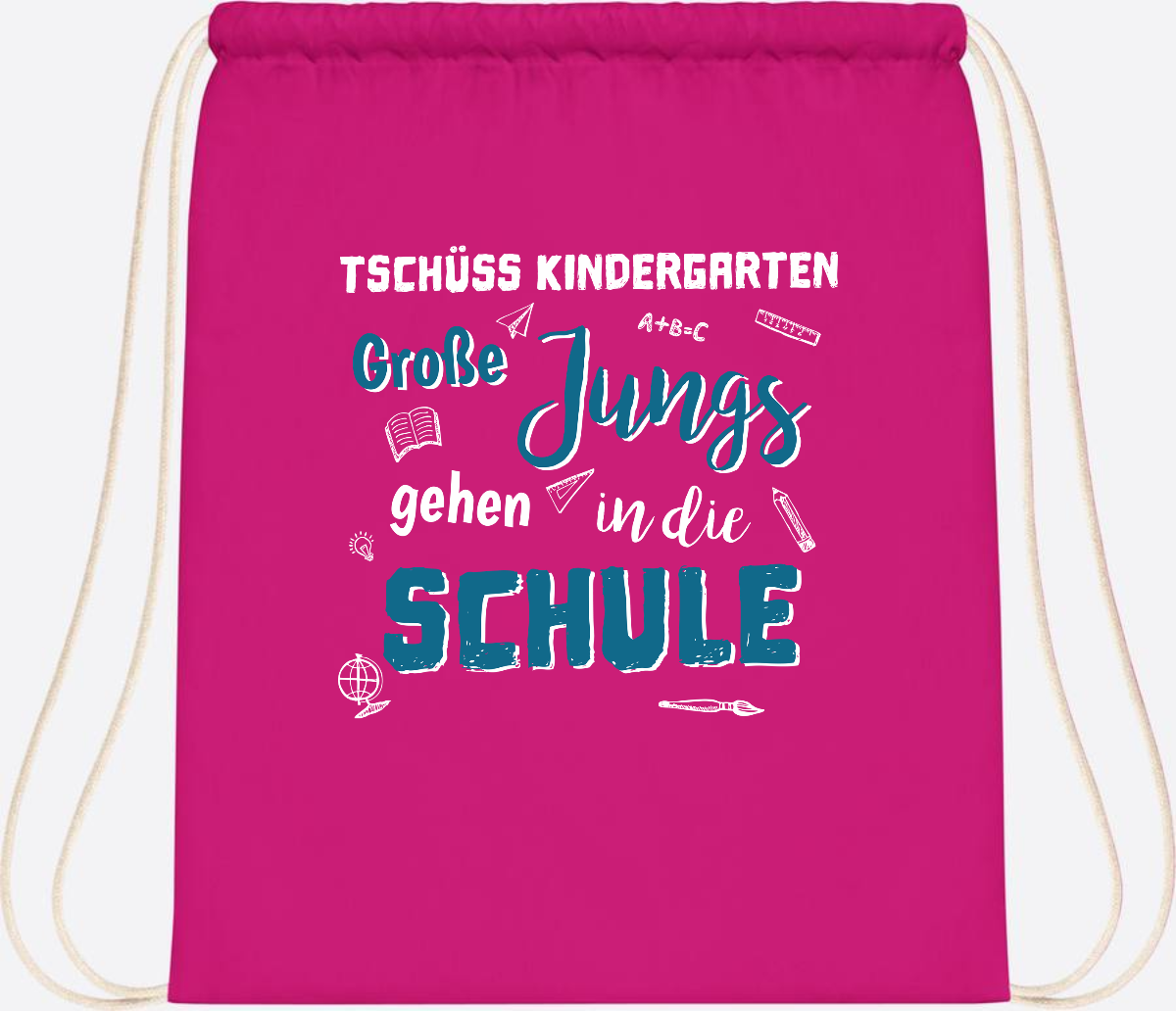 Turnbeutel Tschüss Kindergarten Große Jungs - Personalisiert - Fuchsia