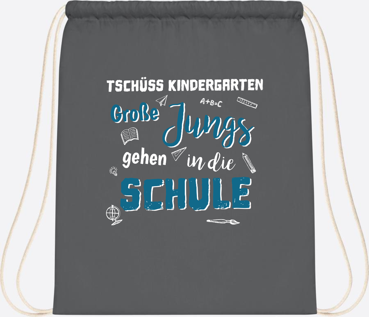Turnbeutel Tschüss Kindergarten Große Jungs - Personalisiert - Graphite Grey