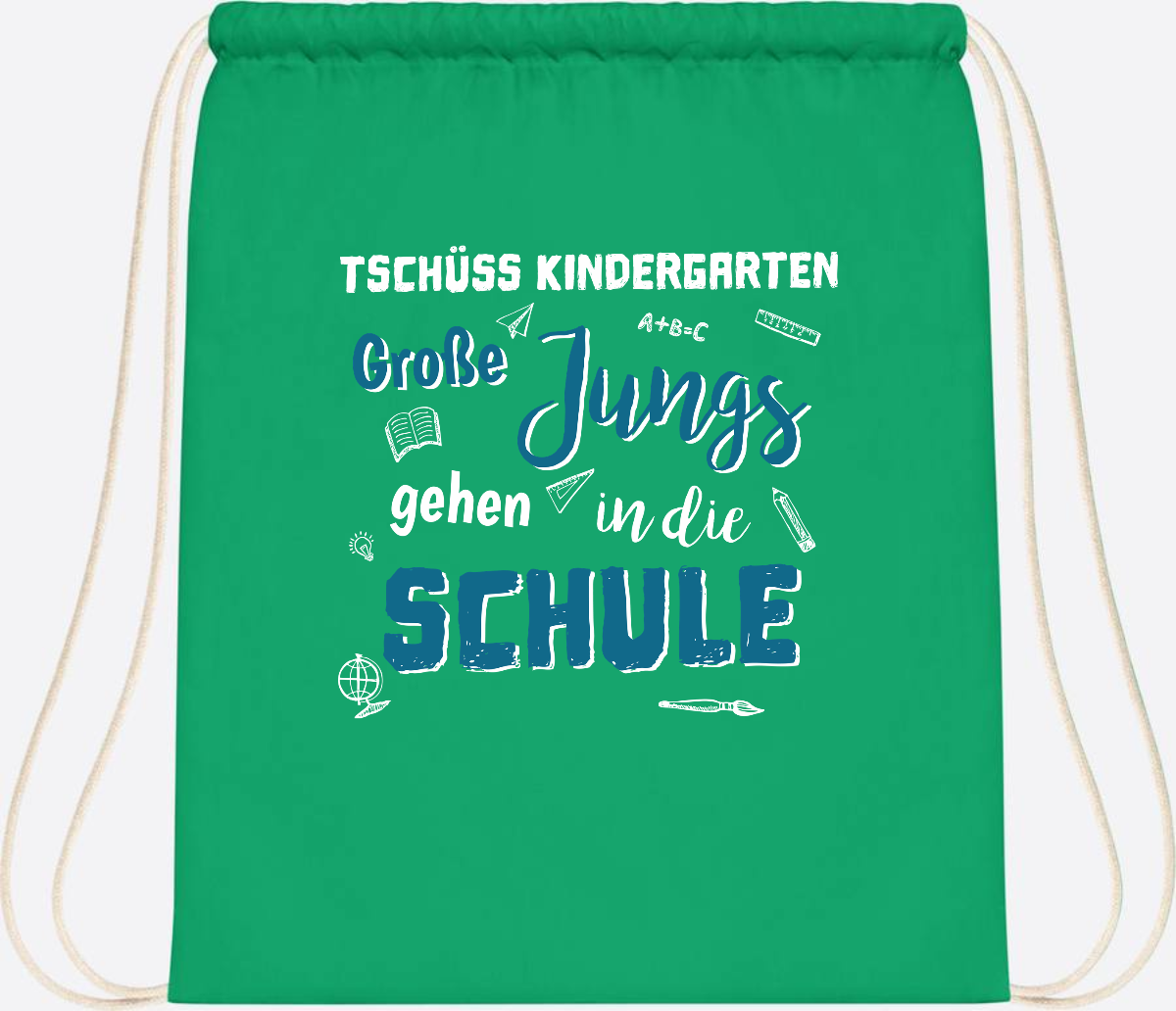 Turnbeutel Tschüss Kindergarten Große Jungs - Personalisiert - Kelly Green