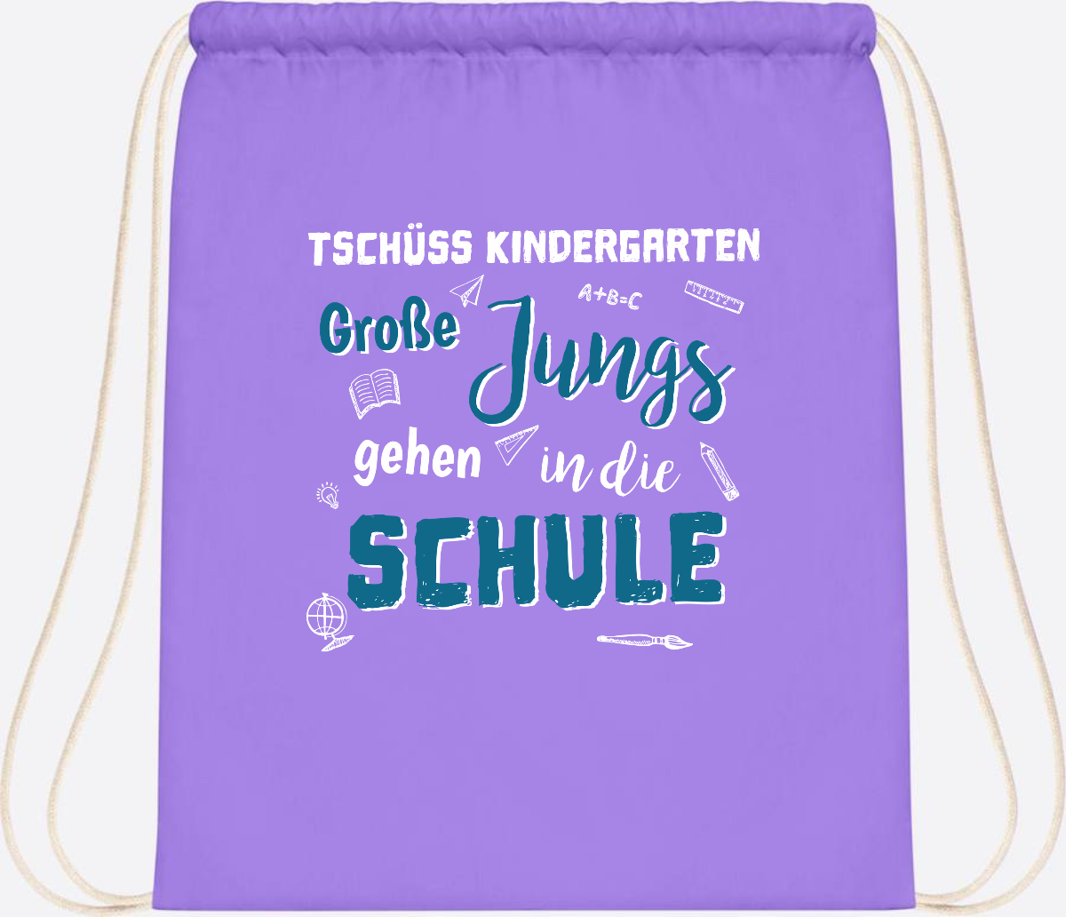 Turnbeutel Tschüss Kindergarten Große Jungs - Personalisiert - Lavender/White