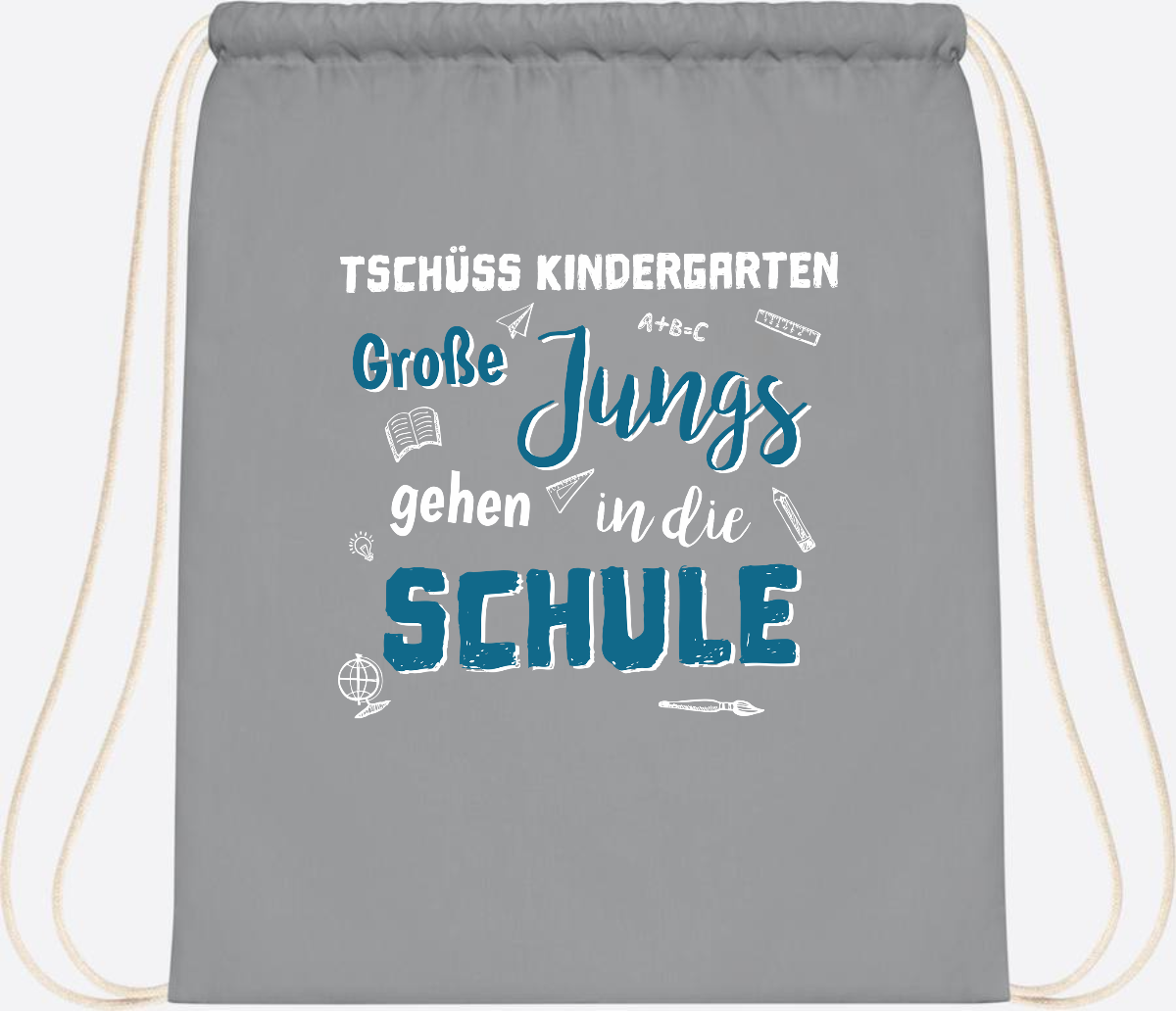 Turnbeutel Tschüss Kindergarten Große Jungs - Personalisiert - Light Grey