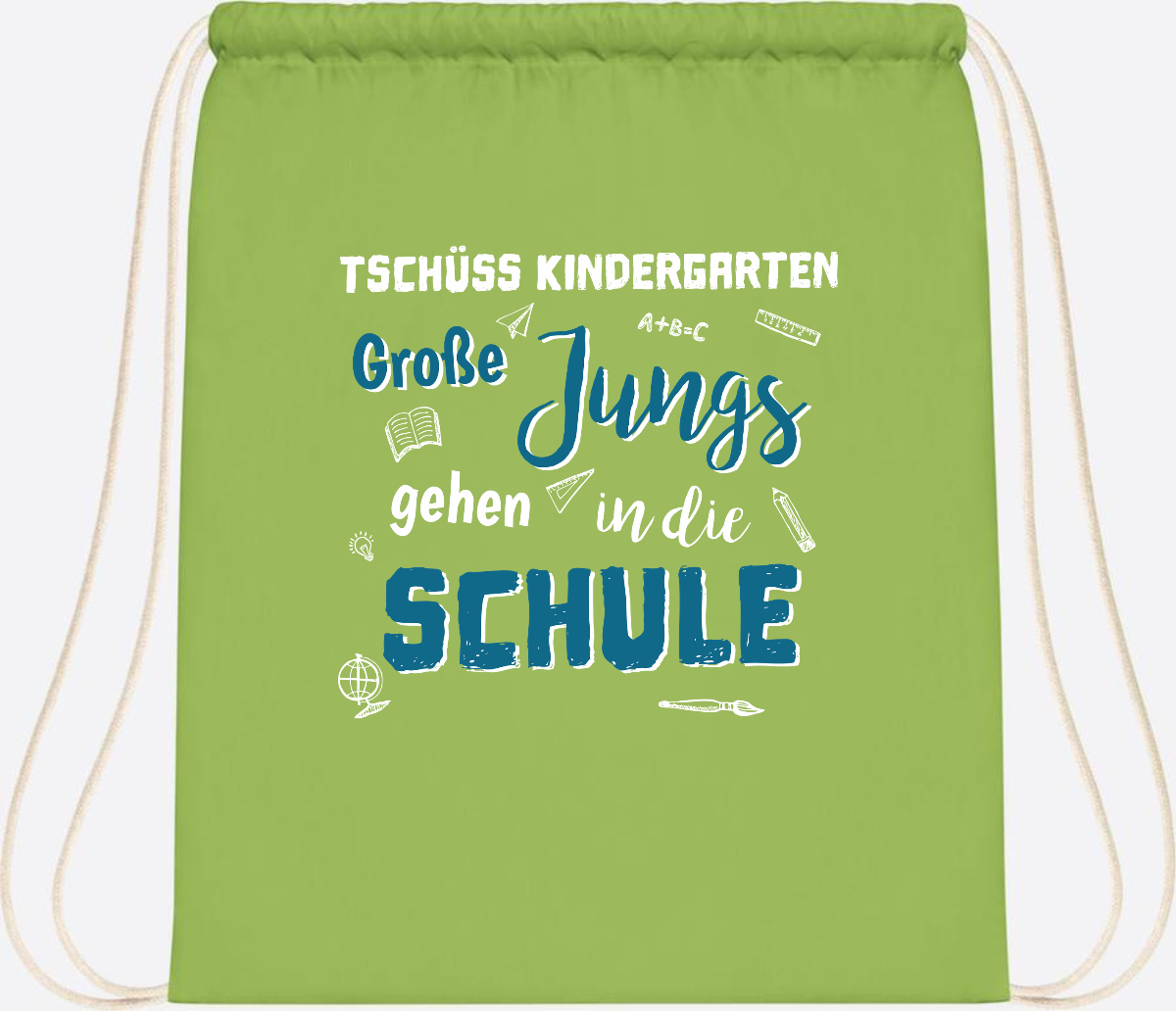 Turnbeutel Tschüss Kindergarten Große Jungs - Personalisiert - Lime Green
