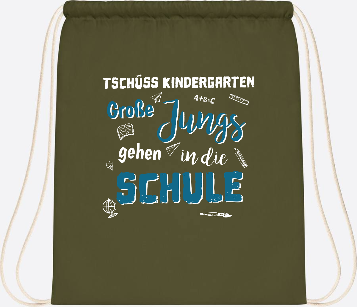 Turnbeutel Tschüss Kindergarten Große Jungs - Personalisiert - Olive Green