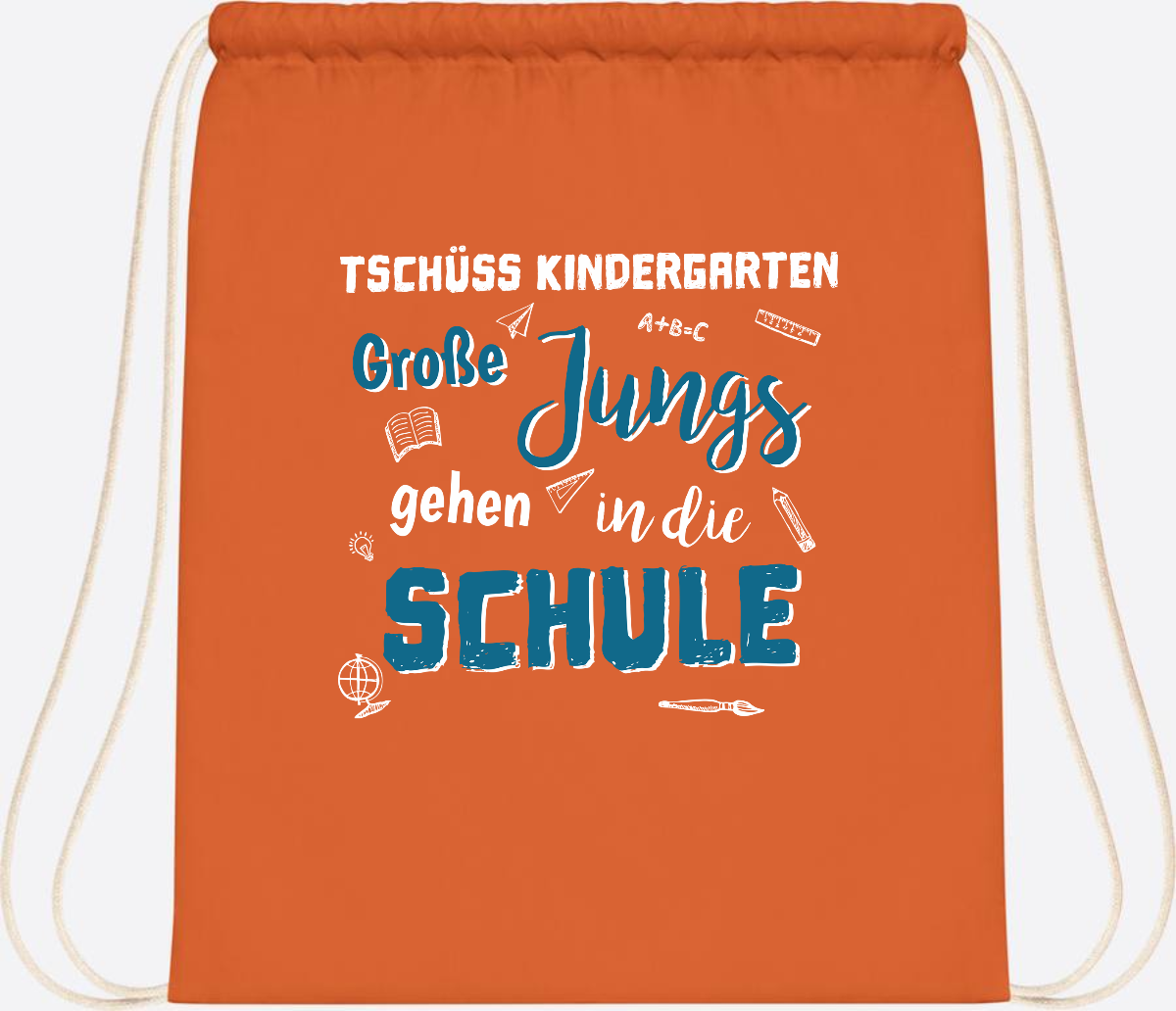 Turnbeutel Tschüss Kindergarten Große Jungs - Personalisiert - Orange