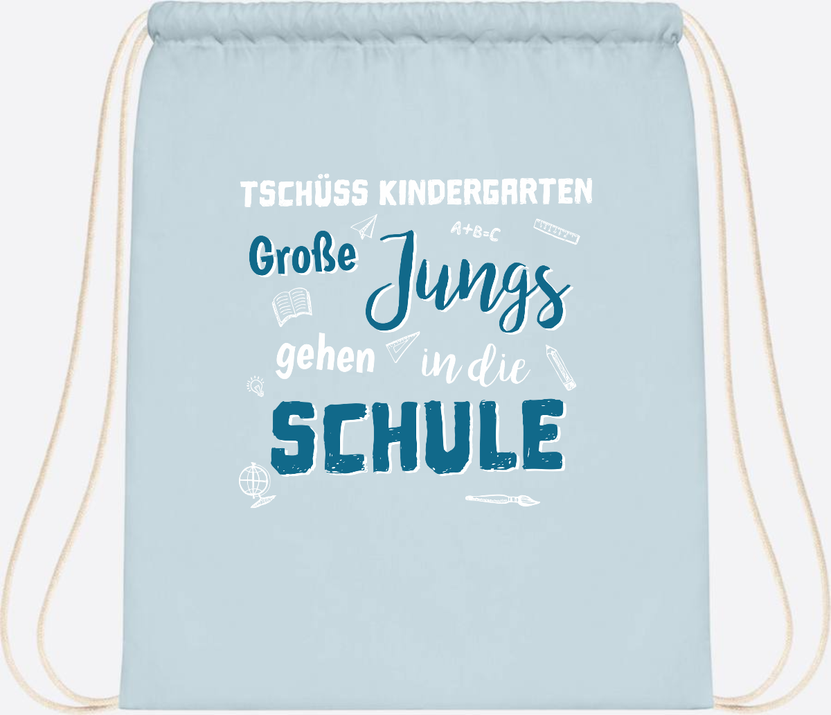 Turnbeutel Tschüss Kindergarten Große Jungs - Personalisiert - Pastel Blue/White