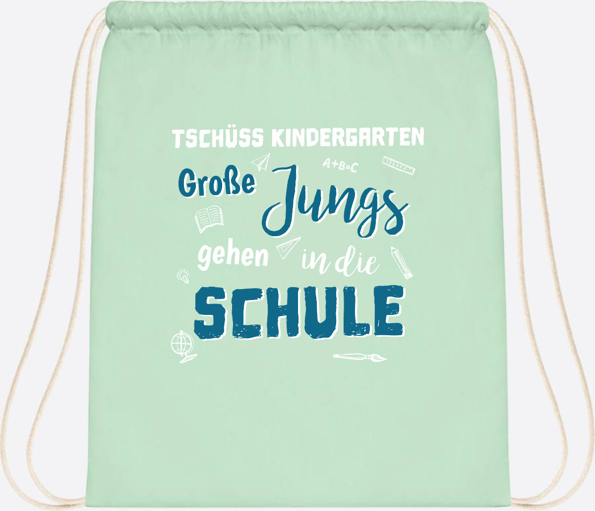Turnbeutel Tschüss Kindergarten Große Jungs - Personalisiert - Pastel Mint/White