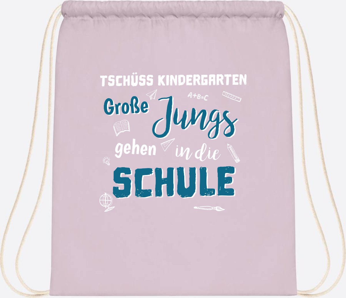 Turnbeutel Tschüss Kindergarten Große Jungs - Personalisiert - Pastel Pink/White