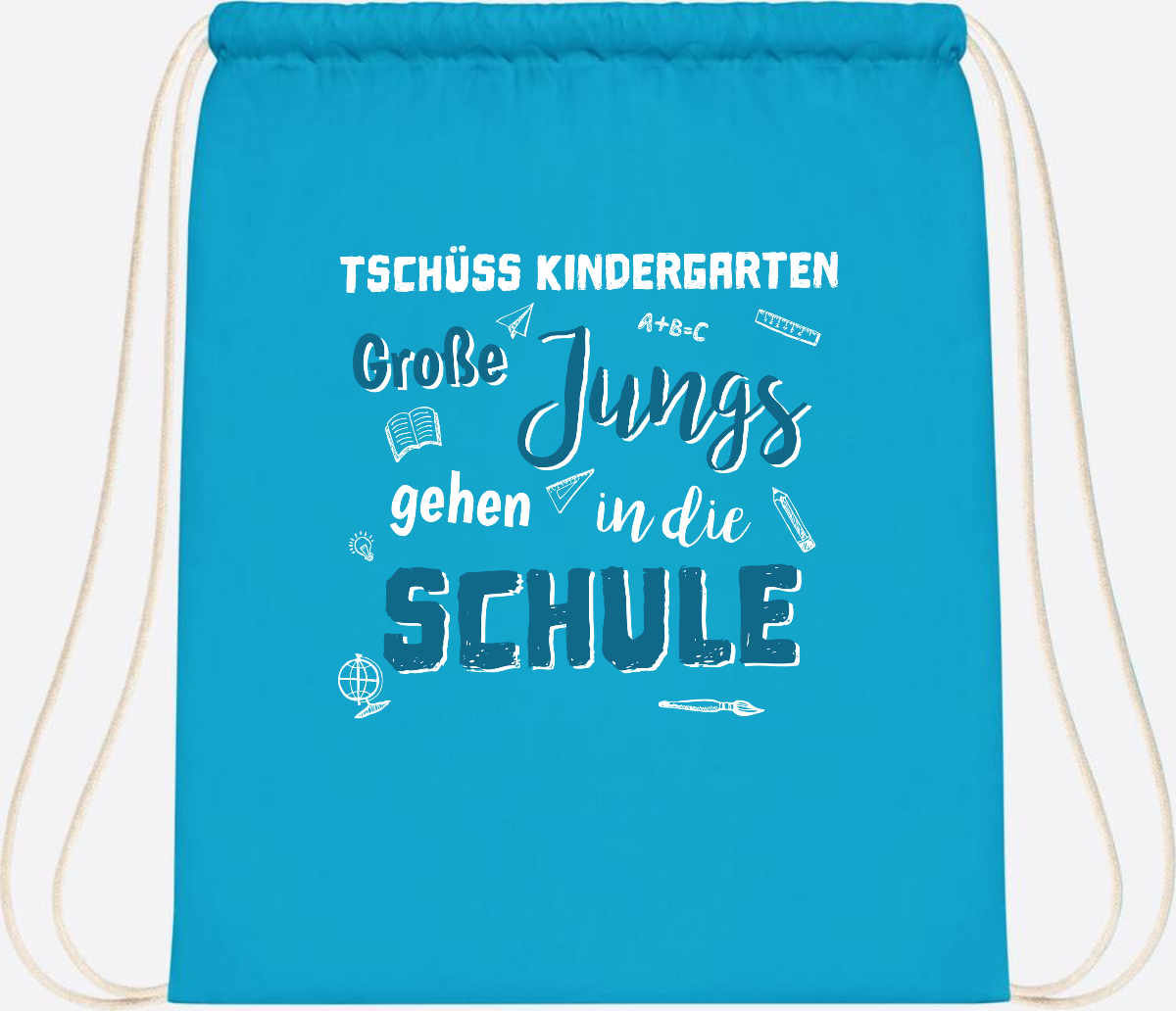 Turnbeutel Tschüss Kindergarten Große Jungs - Personalisiert - Surf Blue