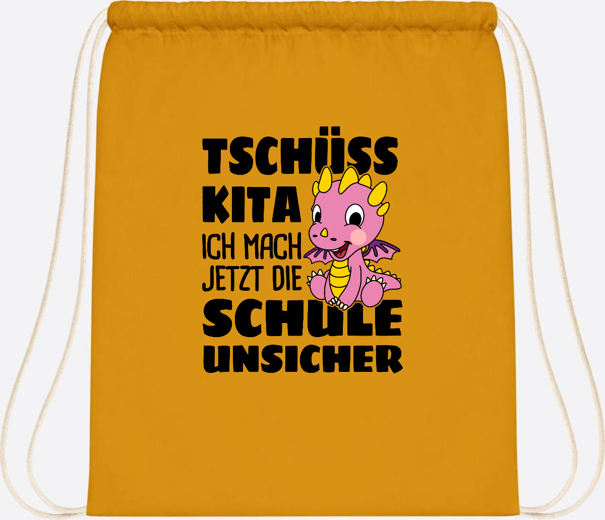 Turnbeutel Tschüss Kita – Rosa Drache mit Wunschnamen - Mustard