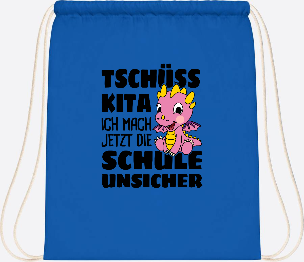 Turnbeutel Tschüss Kita – Rosa Drache mit Wunschnamen - Sapphire Blue