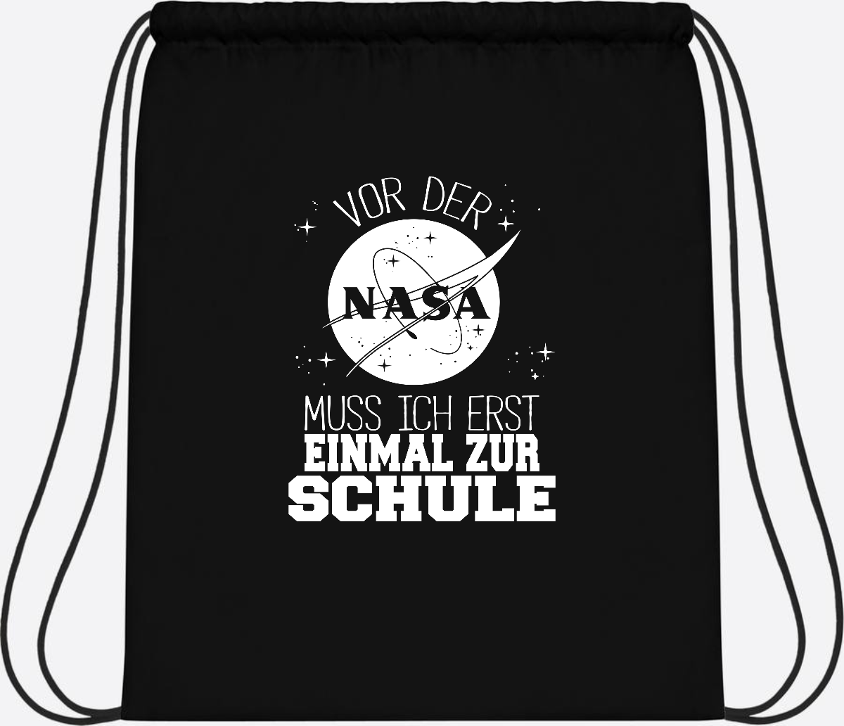Turnbeutel "Vor der NASA zur Schule" – mit Wunschname - Black/Black