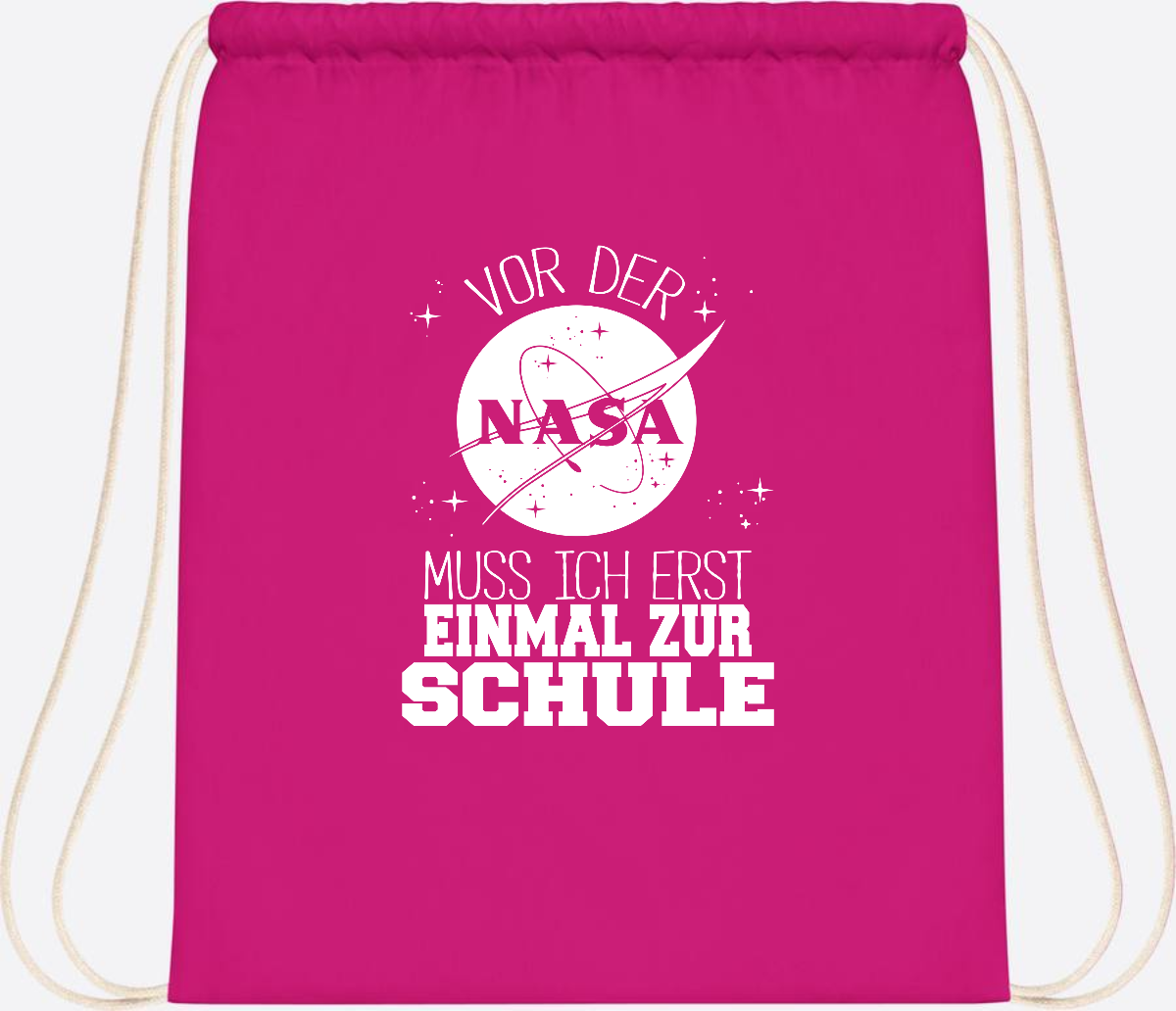 Turnbeutel "Vor der NASA zur Schule" – mit Wunschname - Fuchsia