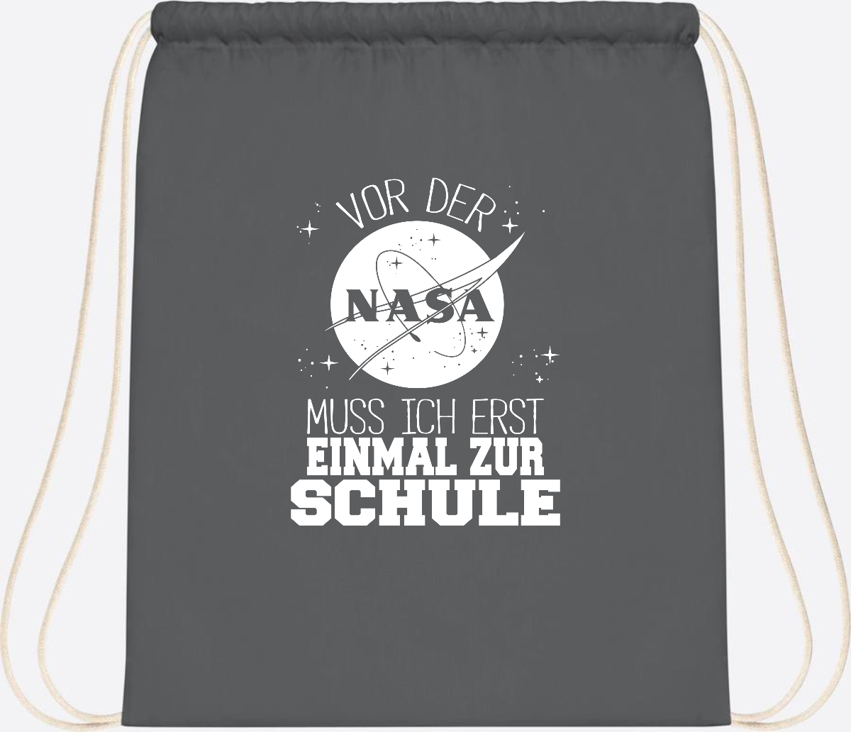 Turnbeutel "Vor der NASA zur Schule" – mit Wunschname - Graphite Grey