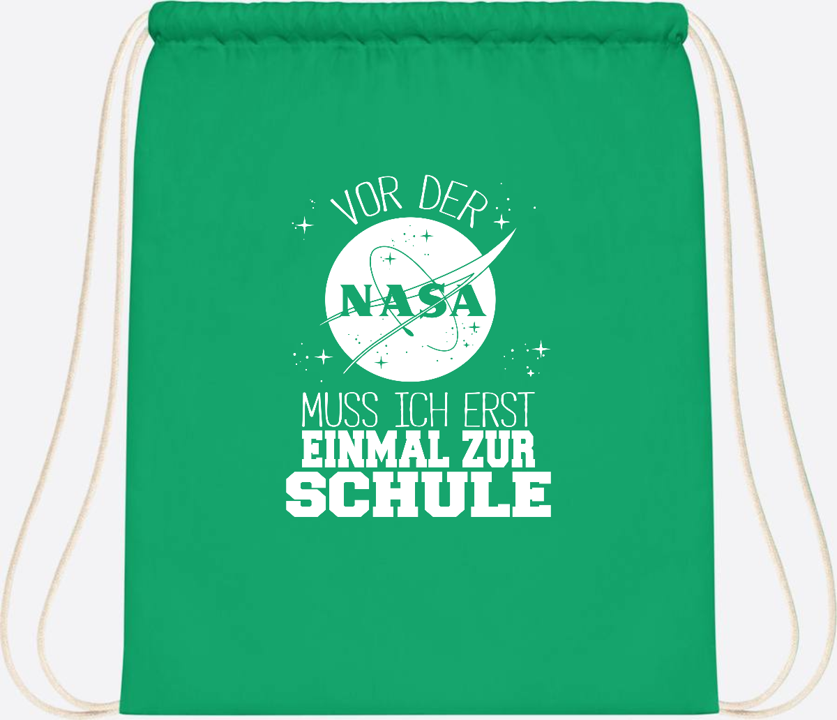 Turnbeutel "Vor der NASA zur Schule" – mit Wunschname - Kelly Green