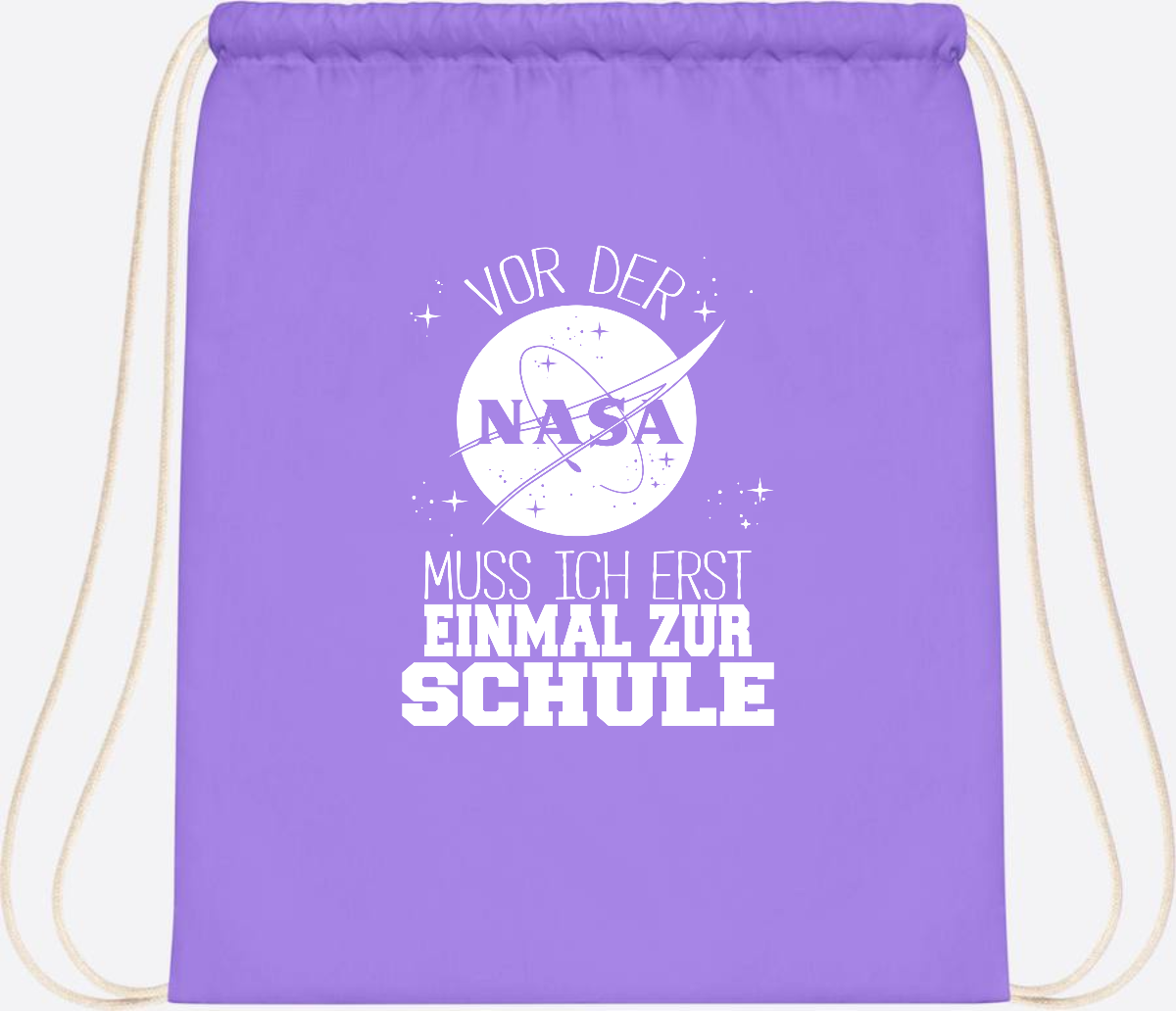Turnbeutel "Vor der NASA zur Schule" – mit Wunschname - Lavender/White