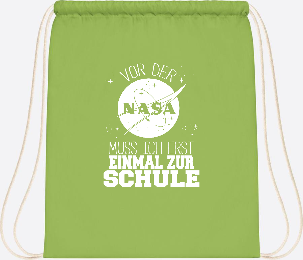 Turnbeutel "Vor der NASA zur Schule" – mit Wunschname - Lime Green