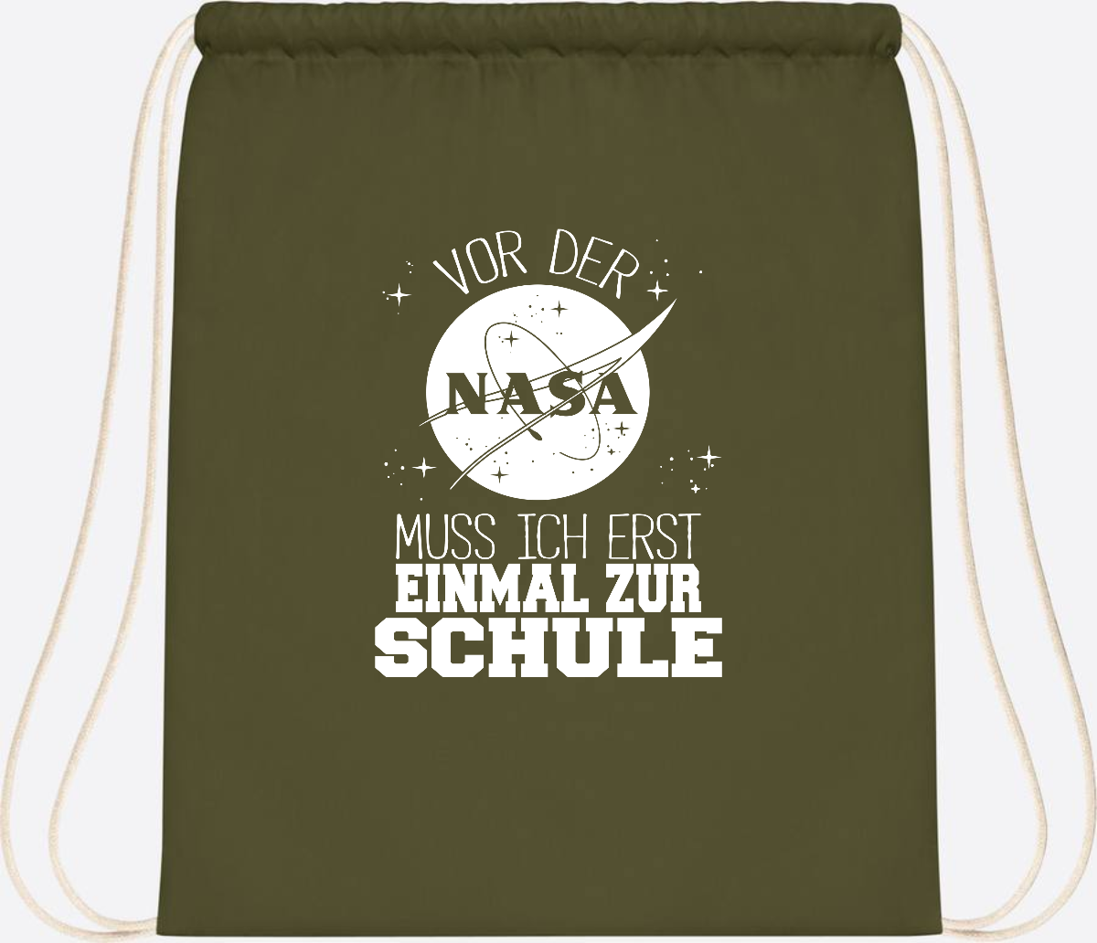 Turnbeutel "Vor der NASA zur Schule" – mit Wunschname - Olive Green