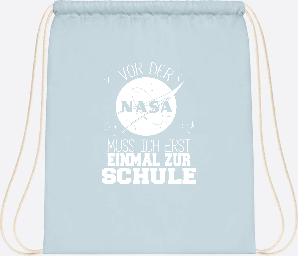 Turnbeutel "Vor der NASA zur Schule" – mit Wunschname - Pastel Blue/White
