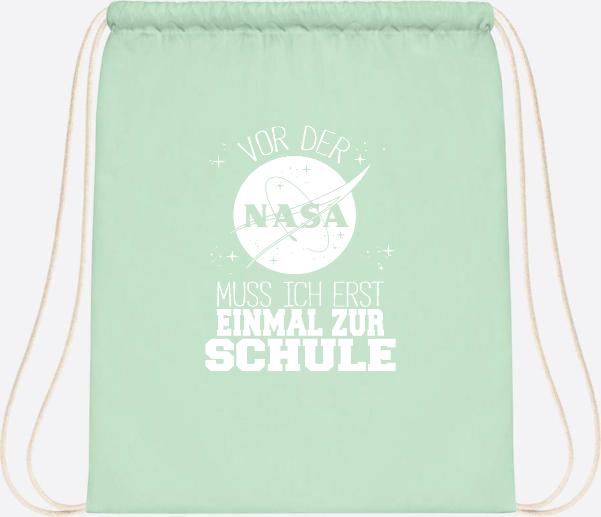 Turnbeutel "Vor der NASA zur Schule" – mit Wunschname - Pastel Mint/White