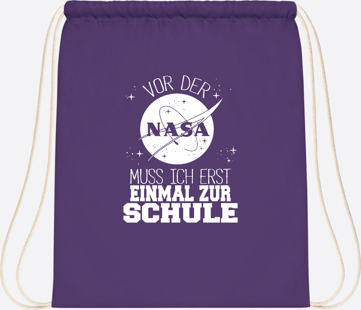 Turnbeutel "Vor der NASA zur Schule" – mit Wunschname - Purple