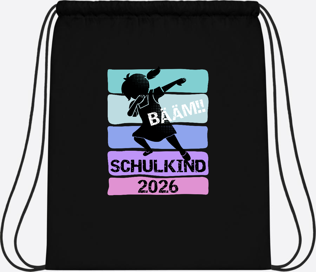 Turnbeutel zur Einschulung: Bääm Schulkind 2026 Mädchen - Black/Black