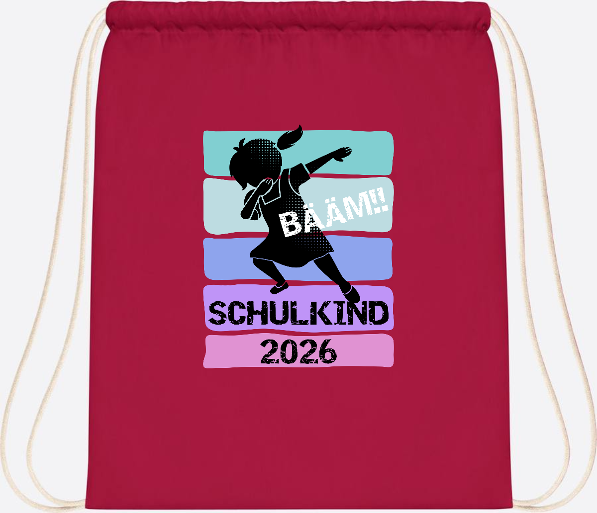 Turnbeutel zur Einschulung: Bääm Schulkind 2026 Mädchen - Classic Red