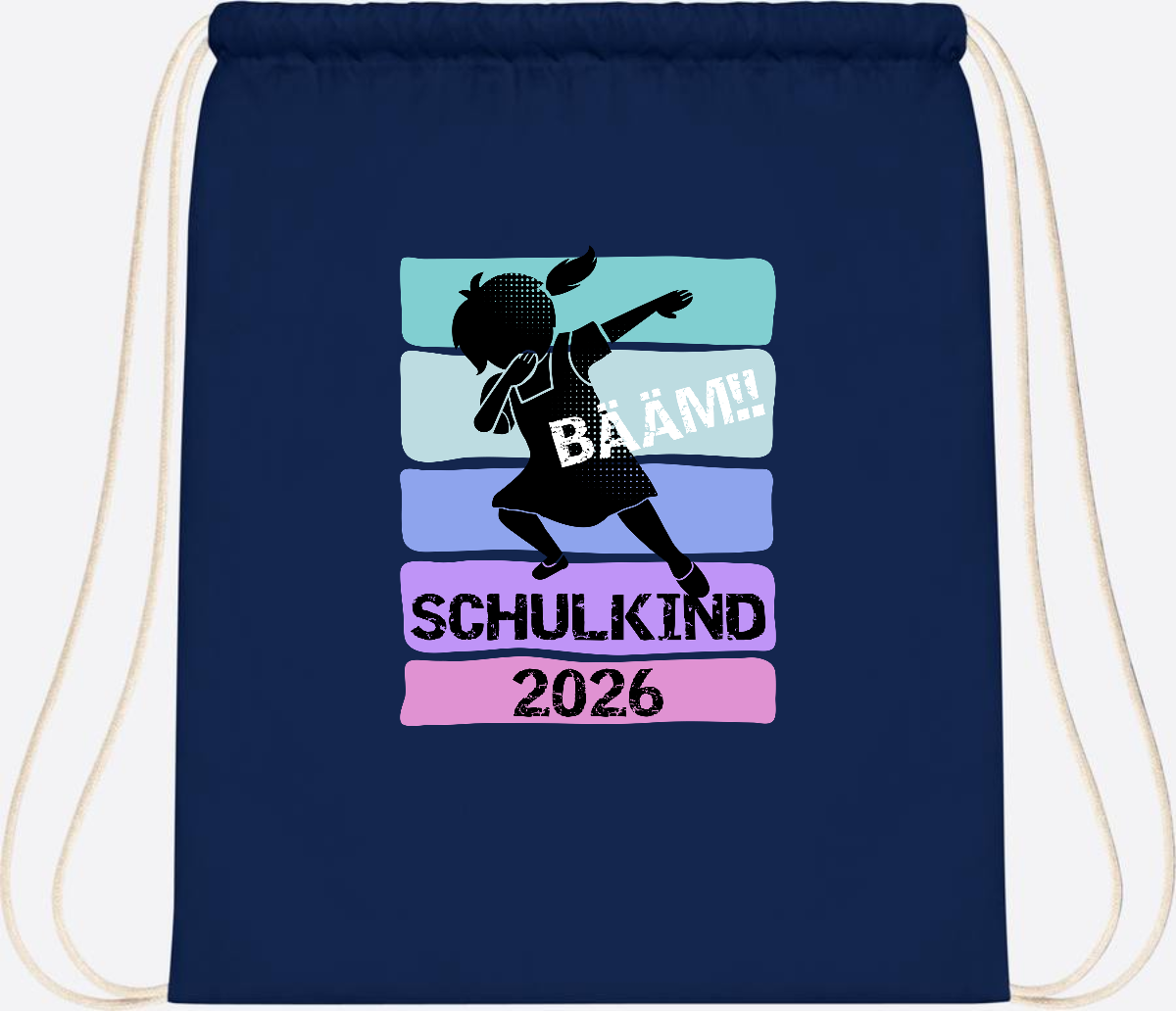 Turnbeutel zur Einschulung: Bääm Schulkind 2026 Mädchen - French Navy
