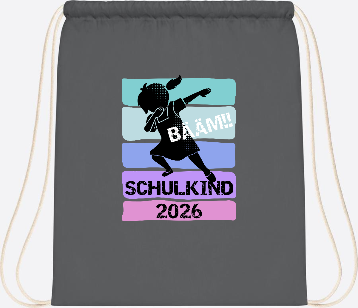 Turnbeutel zur Einschulung: Bääm Schulkind 2026 Mädchen - Graphite Grey