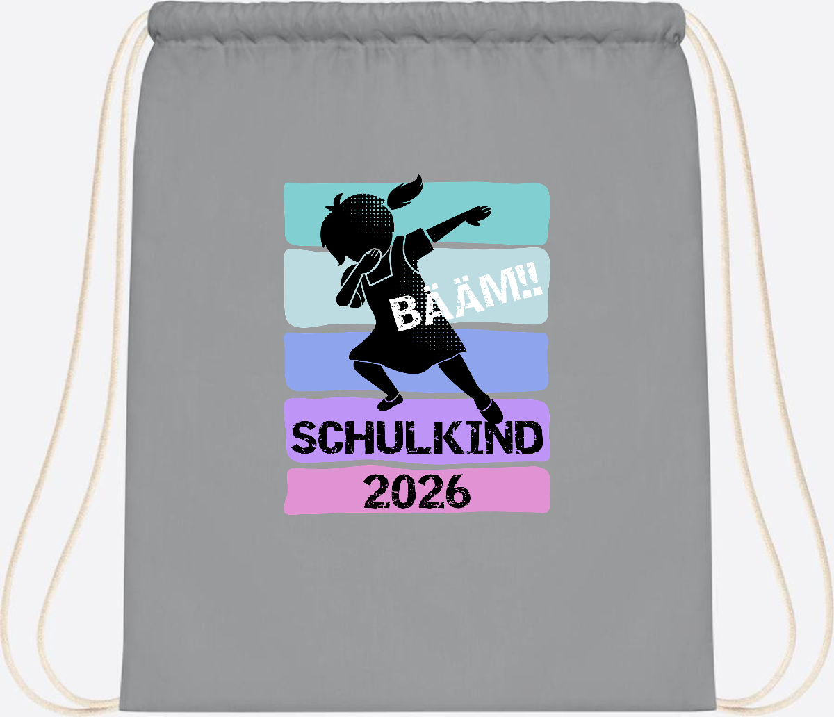 Turnbeutel zur Einschulung: Bääm Schulkind 2026 Mädchen - Light Grey