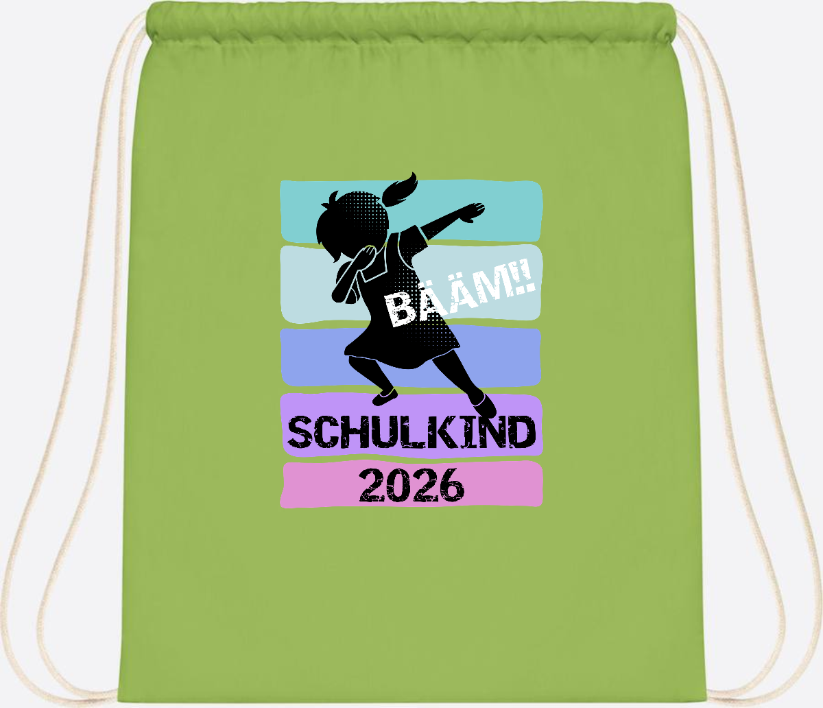 Turnbeutel zur Einschulung: Bääm Schulkind 2026 Mädchen - Lime Green