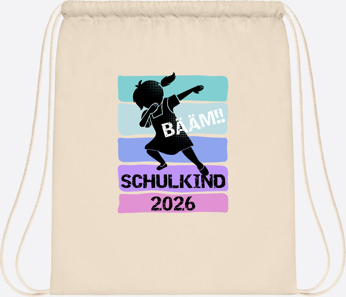 Turnbeutel zur Einschulung: Bääm Schulkind 2026 Mädchen - Natural