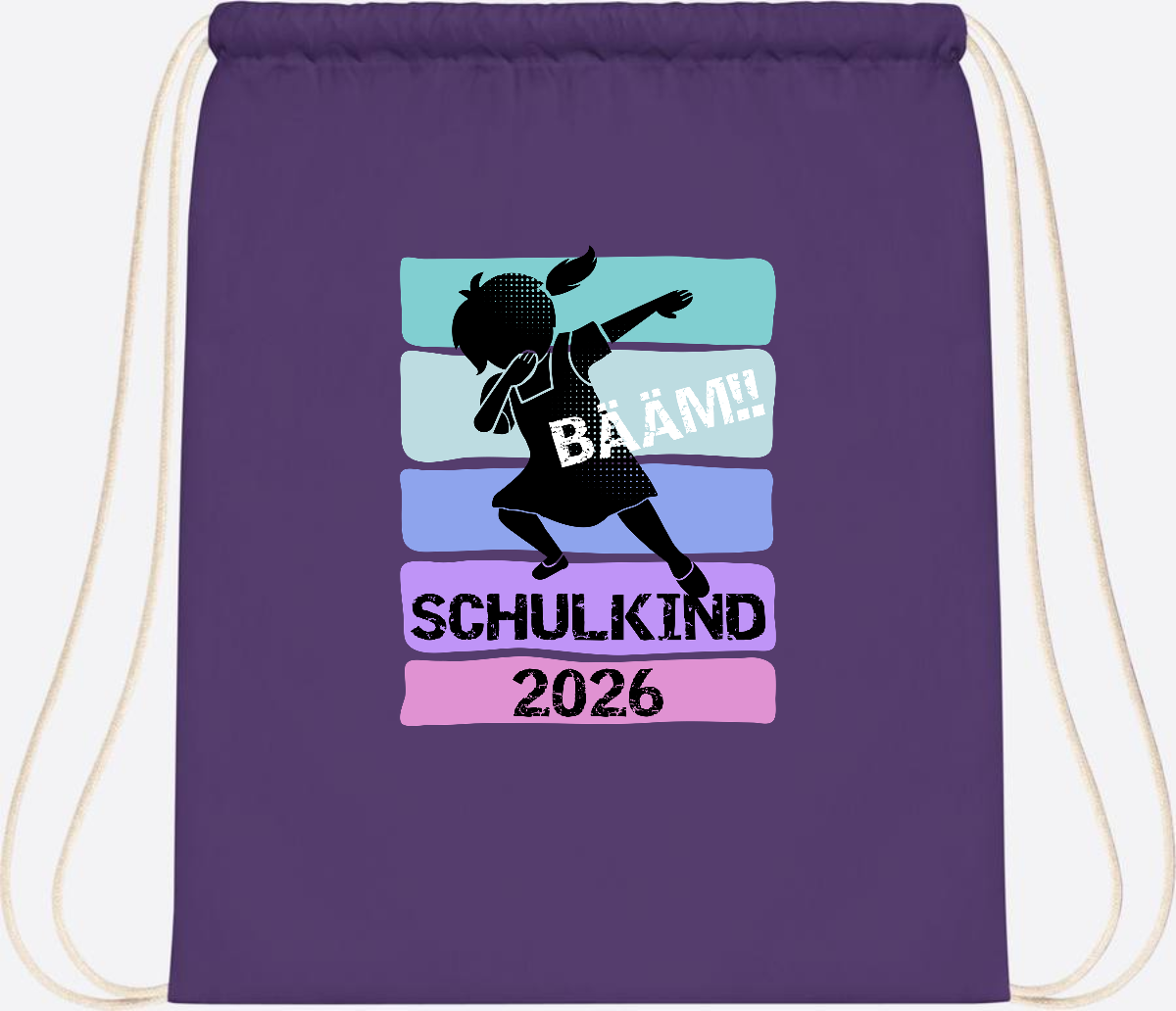 Turnbeutel zur Einschulung: Bääm Schulkind 2026 Mädchen - Purple