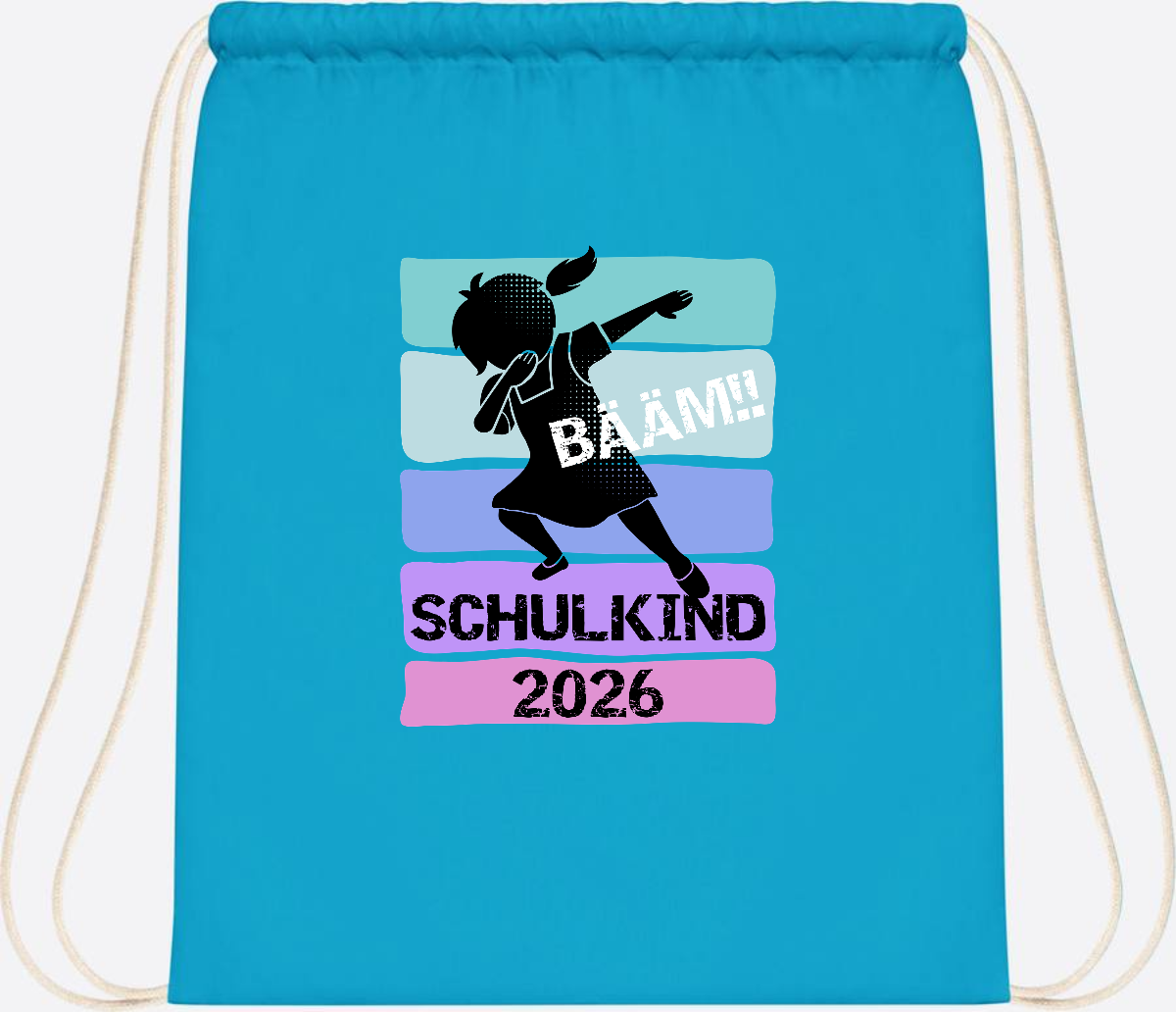Turnbeutel zur Einschulung: Bääm Schulkind 2026 Mädchen - Surf Blue